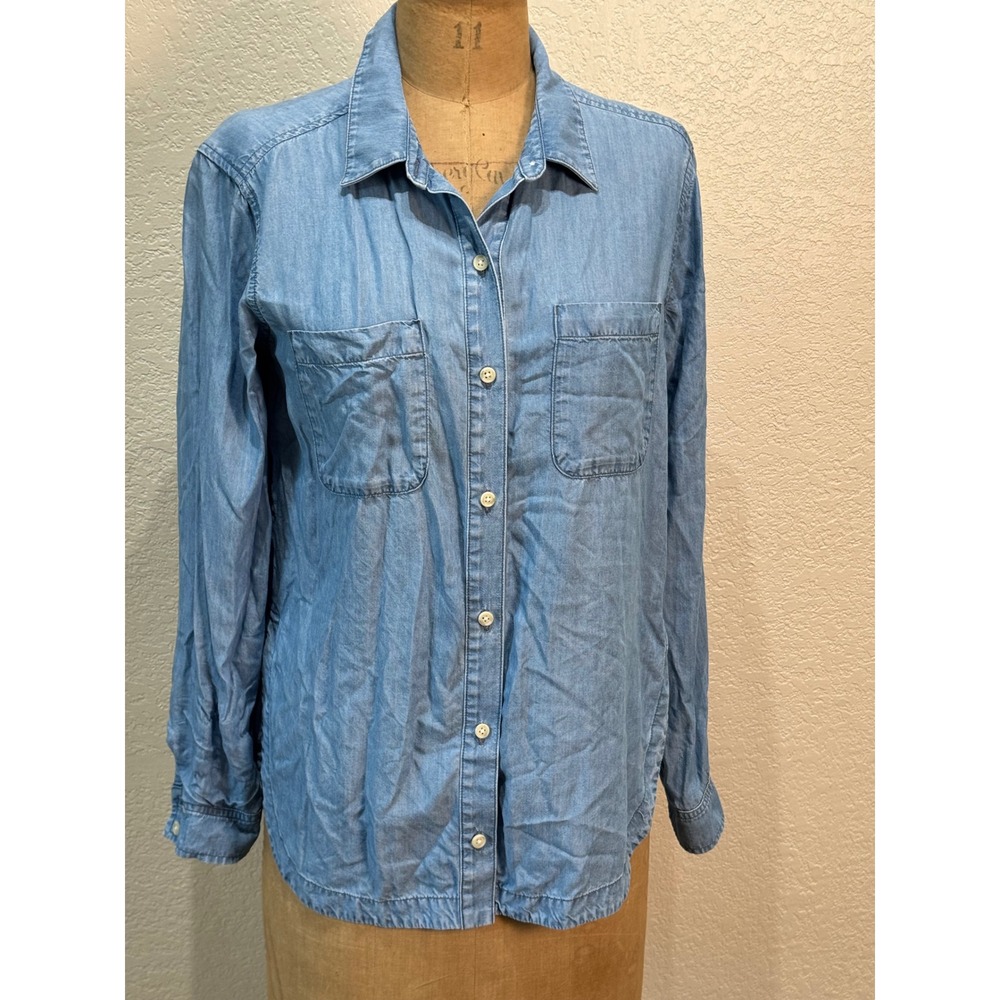 Athleta Womens Small Blue 100% Tencel Button Down Shirt Long Sleeve RN 54023